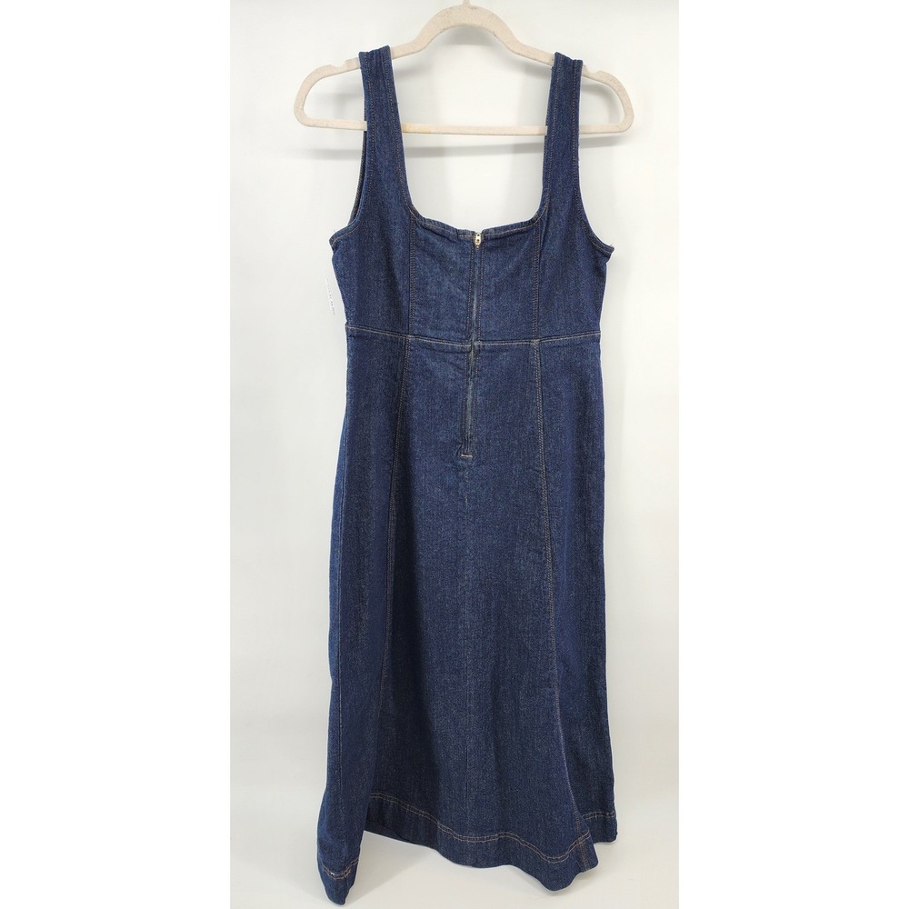 Old Navy Womens Dark Wash Denim Midi Fit and Flare Square Neck Dress Small NWT - Picture 3 of 10